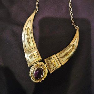 NATIVE AMERICAN NAVAJO STERLING SILVER AMETHYST GOLD NECKLACE - RUSS SAM